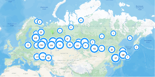 Размещение электрических заправок по России
