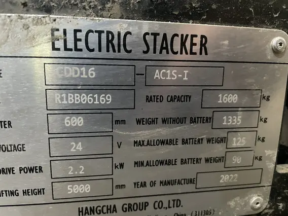 Электроштабелёр HANGCHA CDD16-AC1-I 2022 года б/у фото 12