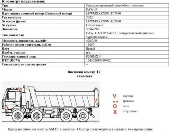 Специализированный, автомобиль - самосвал FAW J6 2022 года б/у фото 8