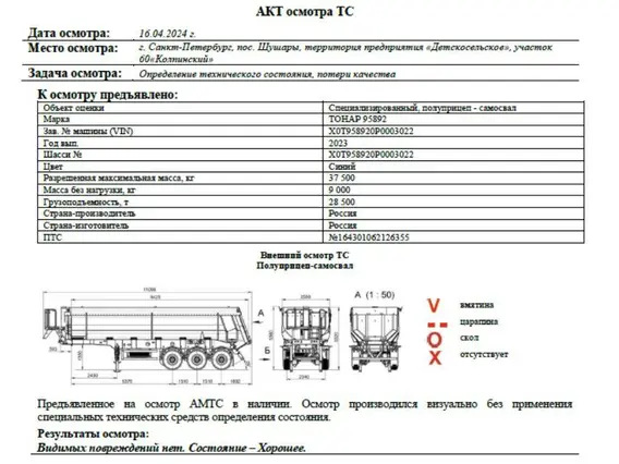 Полуприцеп - самосвал ТОНАР 95892 2023 года б/у фото 16