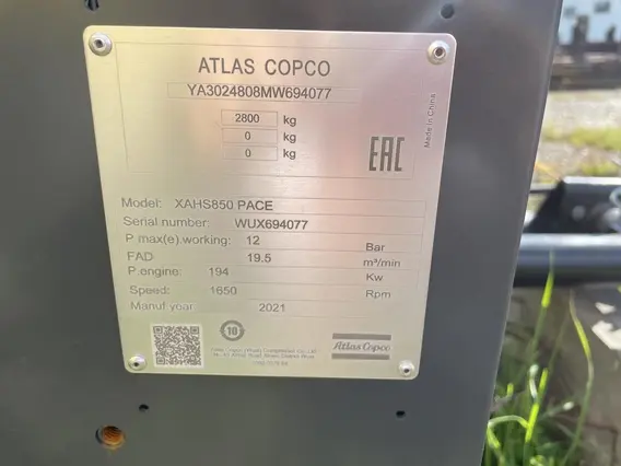 Строительный компрессор Atlas Copco XAHS 850 PACE 2021 года б/у фото 5